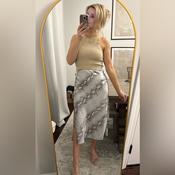 Flowy Snake Print Women's Midi Slit Side Zipper Skirt - Picture 5 of 12